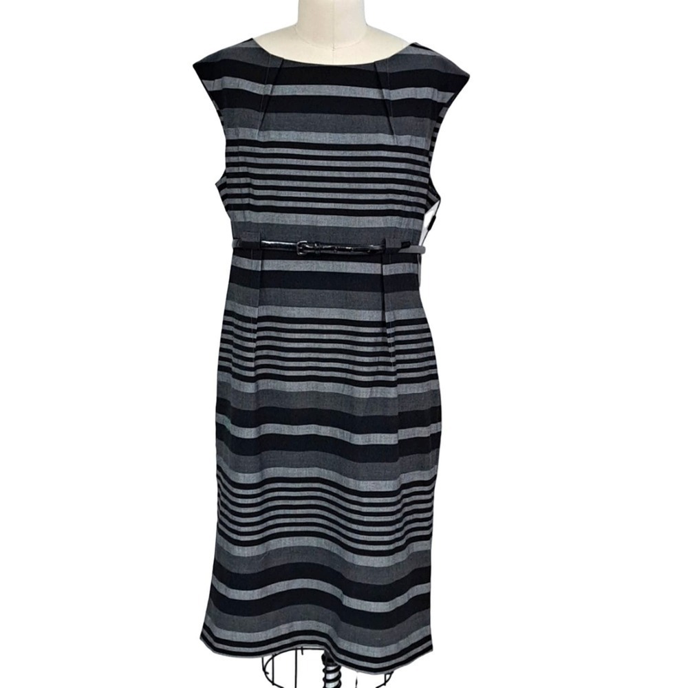 NWT Calvin Klein Black & Gray Striped dress size 14